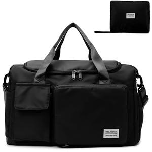 Travel Bag, Large Capacity Folding Travel Bag, Sports Gym Bag with Wet Pocket & Shoes Compartment, Foldable Travel Duffel Bag, Weekender Overnight Bag for Women and Man (Black)