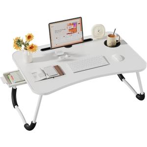 Lap Desk Bed Trays for Eating and Laptops Breakfast in Bed Tray for Sofa/Couch/Study/Reading/Writing with Cup Holder/Drawer On Low Sitting Floor Large Portable Foldable (White)