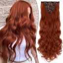 Clip in Hair Extensions 24 Inch 8PCS Copper Red Long Wavy Synthetic Hair Extensions Clip ins Thick Double Weft Hair Clip Extensions for Women