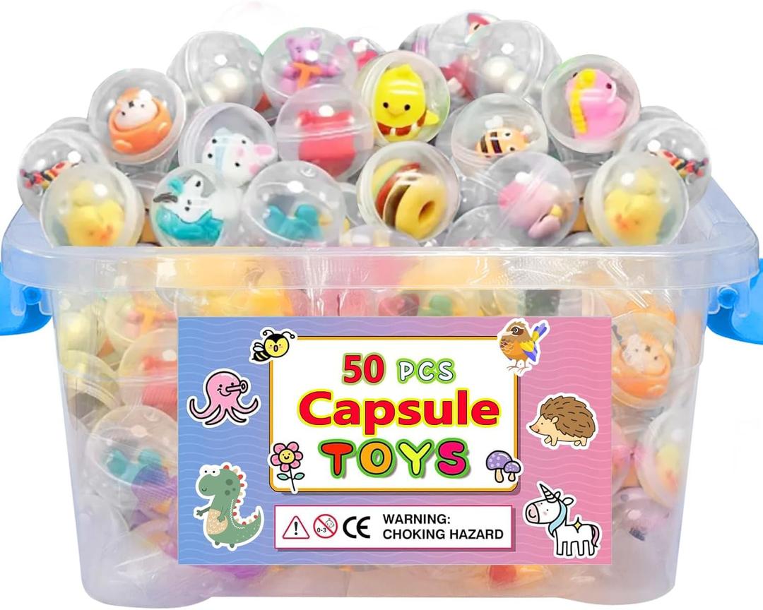 50pcs Adorable Mini Kawaii Capsule Toys Collection Perfect for Sharing Educational Great for Kids Boys Girls Goodie Bag Christmas Stocking Stuffers Treasure Box Classroom Prizes Carnival Gifts