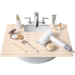 Maplefield Bathroom Sink Mat Cover - Small Beige Silicone - Heat Resistant up to 400F - Foldable Oval Sink Cover & Makeup Mat with Raised Ridges Maplefield Bathroom Sink Mat Cover - Small Beige Silicone - Heat Resistant up to 400F - Foldable Oval Sink Cover & Makeup Mat with Raised Ridges