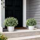 Artificial Eucalyptus with Baby's Breath Topiary Ball Trees - 2 Set Plastic Faux Eucalyptus Plants in Pot, Sun Resistant Fake Greenery Potted Bushes for Front Door Farmhouse Garden Porch Decor