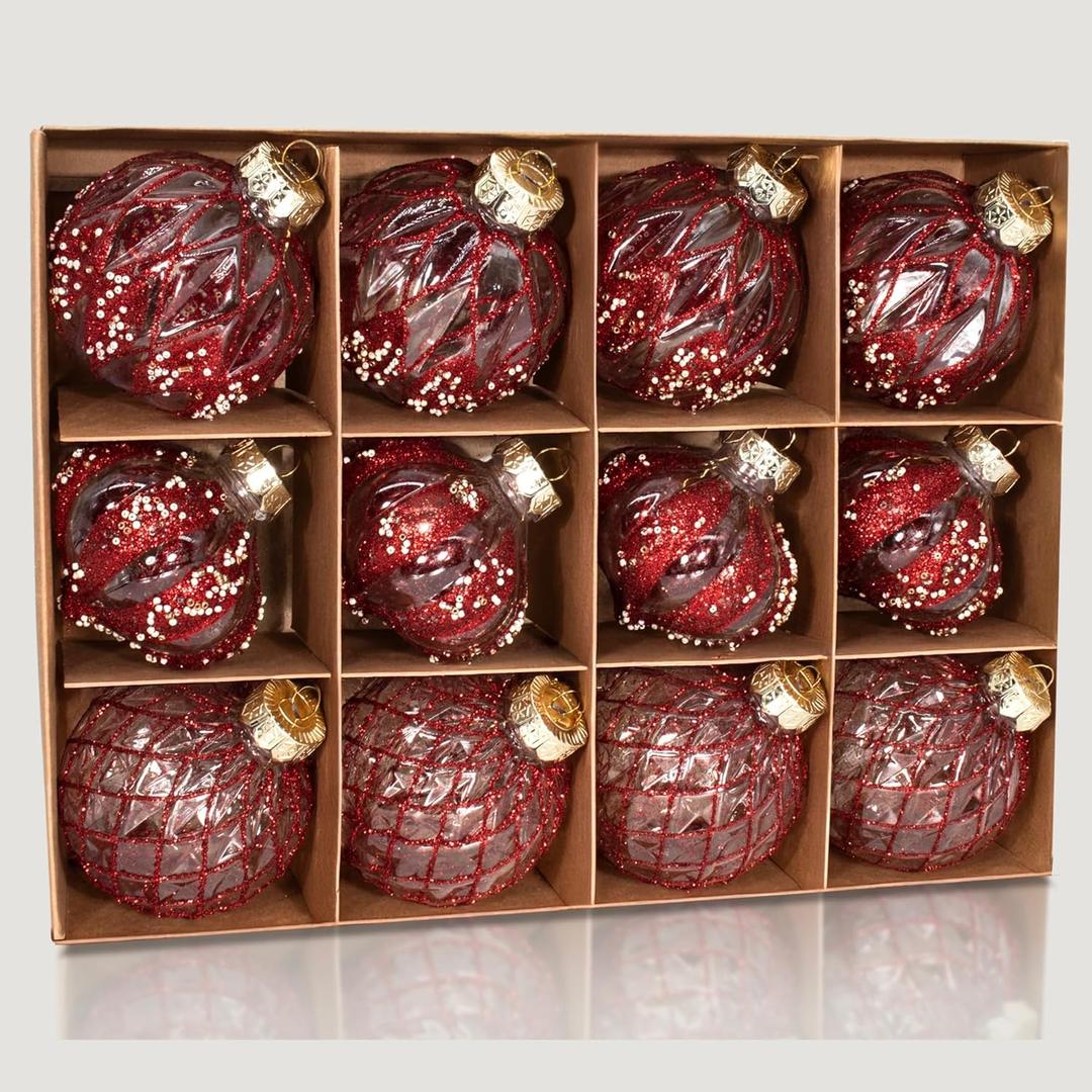 12 PCS Christmas Ball Ornaments, 80mm/3.15 inches Christmas Tree Decorations, Large Shatterproof Luxury Xmas Ornaments for Christma Tree, Home Decor, Wedding, Party (Red)