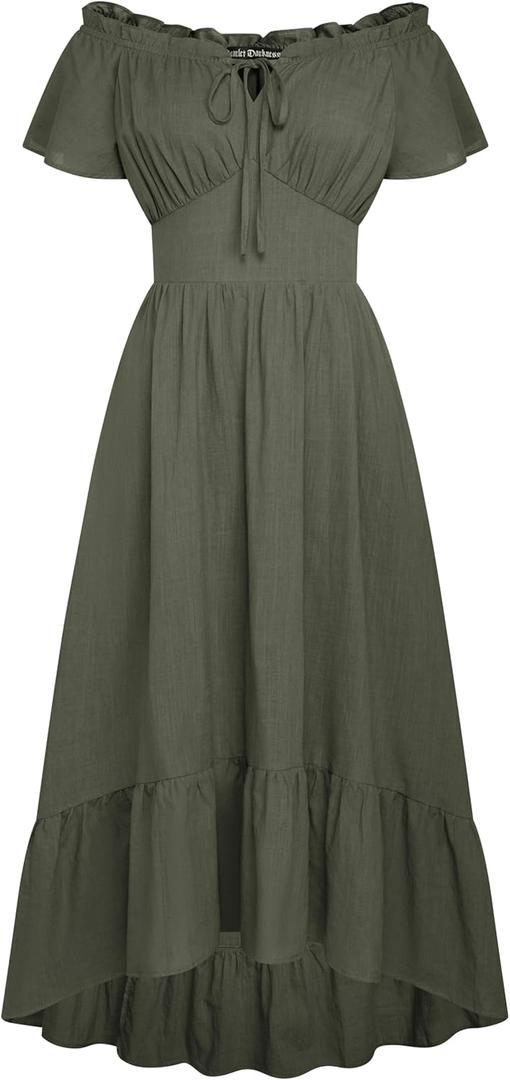 Scarlet Darkness Renaissance Dress for Women 2026 Summer Spring Cotton Off The Shoulder Boho Midi Dresses (Green, XXL)