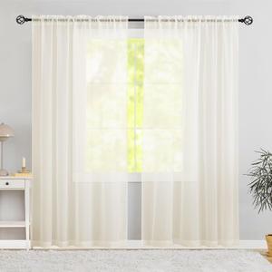 Semi Voile Sheer Curtains 96 Inches Long 2 Panels Rod Pocket Window Treatment for Living Room Bedroom Dining Room(Ivory 60" W x 96" L)