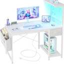 TIQLAB Gaming Desk 40 inch with Power Outlet and LED Light, Computer Desk with Reversible Shelves and Storage Drawer, Small PC Desk for Home Office Table with Bag, Carbon Fiber