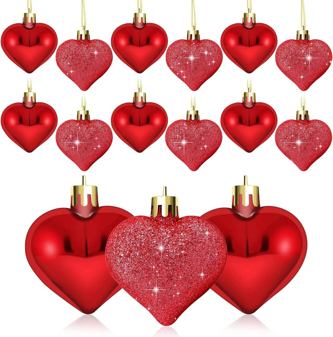 24PCS Valentine's Day Heart Hanging Ornaments Heart Shaped Tree Baubles Plastic Heart Decoration for Valentines Day Decor Mothers Day Wedding Home Party Tree Centerpiece Decoration, Red