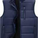 VtuAOL Men's Puffer Vest Outdoor Hooded Padded Vest Softshell Outerwear Vest for Travel Hiking (Medium, 01 Dark Blue)