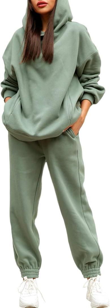 Linsery Women Hoodies Sweatsuit Long Sleeve Hooded Matching Joggers Sweatpants 2 Piece Tracksuit Sets (Small, Z-green)