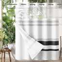 AmazerBath No Hook Shower Curtain and Liner Set, Shower Curtain with Liner and Hooks Built-in Less Time, Heavy Double Waterproof Farmhouse Shower Curtain Set for Bathroom, Black Stripe, 74"x72"