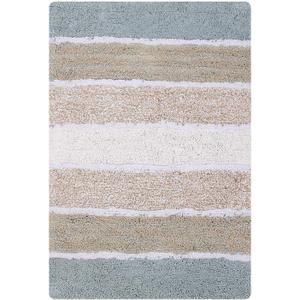 Ramanta Home Quilted Stripe 100% Cotton Bathroom Rug 2 Piece Set - Grey Beige, Anti Skid Super Soft Absorbent Bath Rug for Bathroom, Kitchen, Shower, Machine Washable - 21x32 & 17x24 Inch
