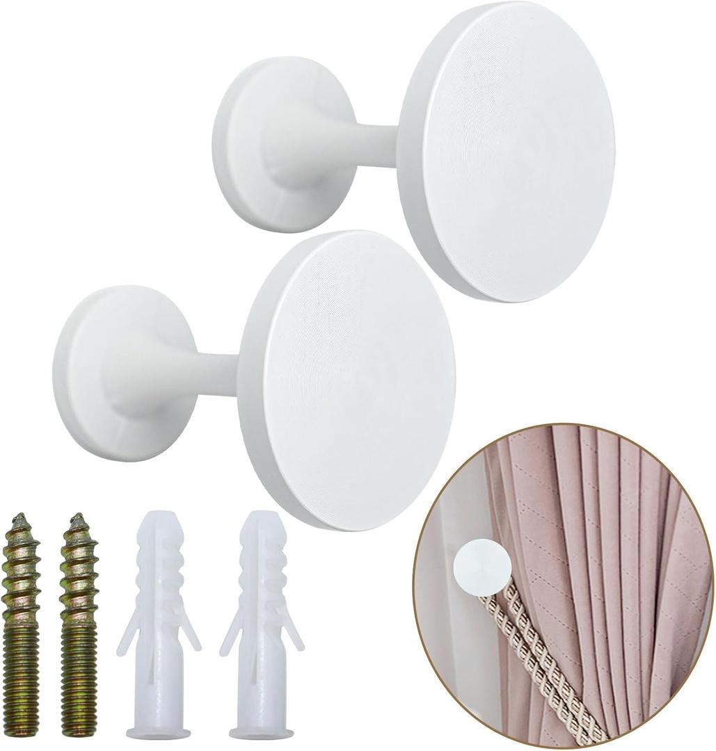 Curtain Tiebacks 2 Pack Curtain Holdbacks Zinc Alloy Curtain Tie Backs Wall Mounted with Screws, Decorative Curtain Hooks for Drapes Stylish White Curtain Holders for Home Office Decor