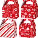 24 Pcs Christmas Goody Candy Boxes Cardboard Xmas Treat Boxes with Handles 3D Christmas Favor Boxes with Vibrant Print for Party Gifts Candy Chocolate Treats and Cookies Favors (Candy Cane Style)