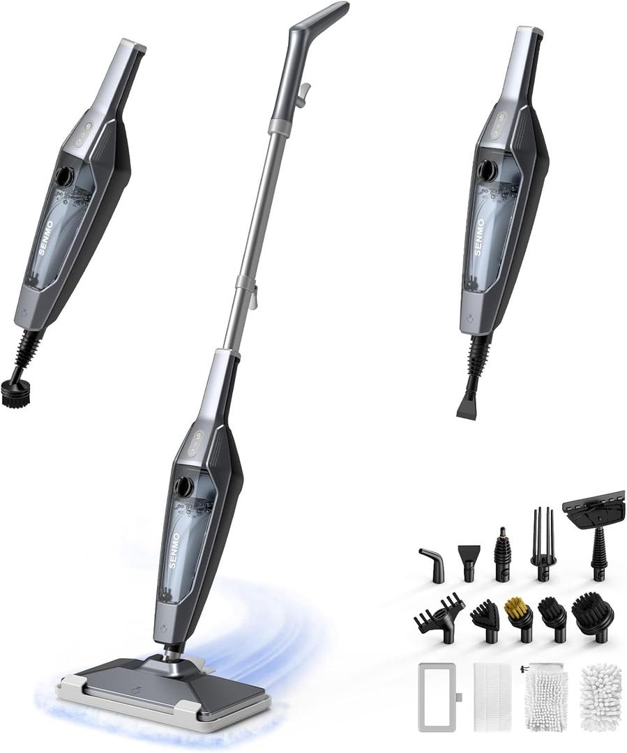 SENMO Steam Mop, 14-in-1 Detachable Steam Cleaner for Home and Floor, 1300W 228F Deep Cleaning MultiPurpose Steamer with 14 Attachments for Floor, Tile, Grout, Furniture, Carpet, Wall (Black)