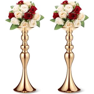Sadnyy 2 Pcs Metal Flower Arrangements Stand Metal Wedding Centerpiece Stand Gold Vase Centerpiece Tall Table Decor Flower Vase for Wedding Reception Event Party Hotel Home Decor (15 Inch)