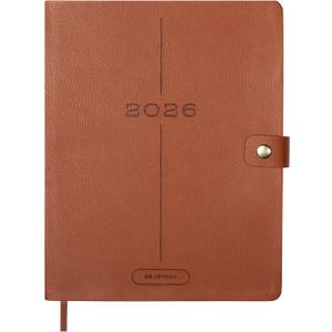 Fringe Studio 2026 Weekly Planner, Aug 2025 - Dec 2026, 17 Month, Faux Leather Wrapped Cover, "TEXT BLOCK COGNAC", 8"w x 10"h, 240 Pages (137FL003)