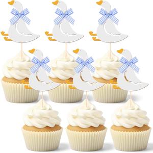 Honeydak 36 Pcs Silly Goose Cupcake Topper Silly Goose Baby Shower Decorations for Cake Decorations Birthday Party Supplies(Blue)