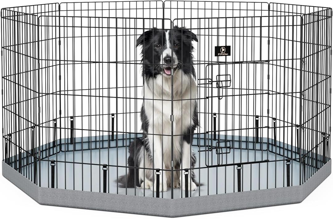 PJYuCien Dog Playpen, 8 Panels 30H Dog Pens Indoor with Bottom Pad, Metal Foldable Pet Puppy Exercise Fence Crate Kennel, Better for Small Animals,Grey