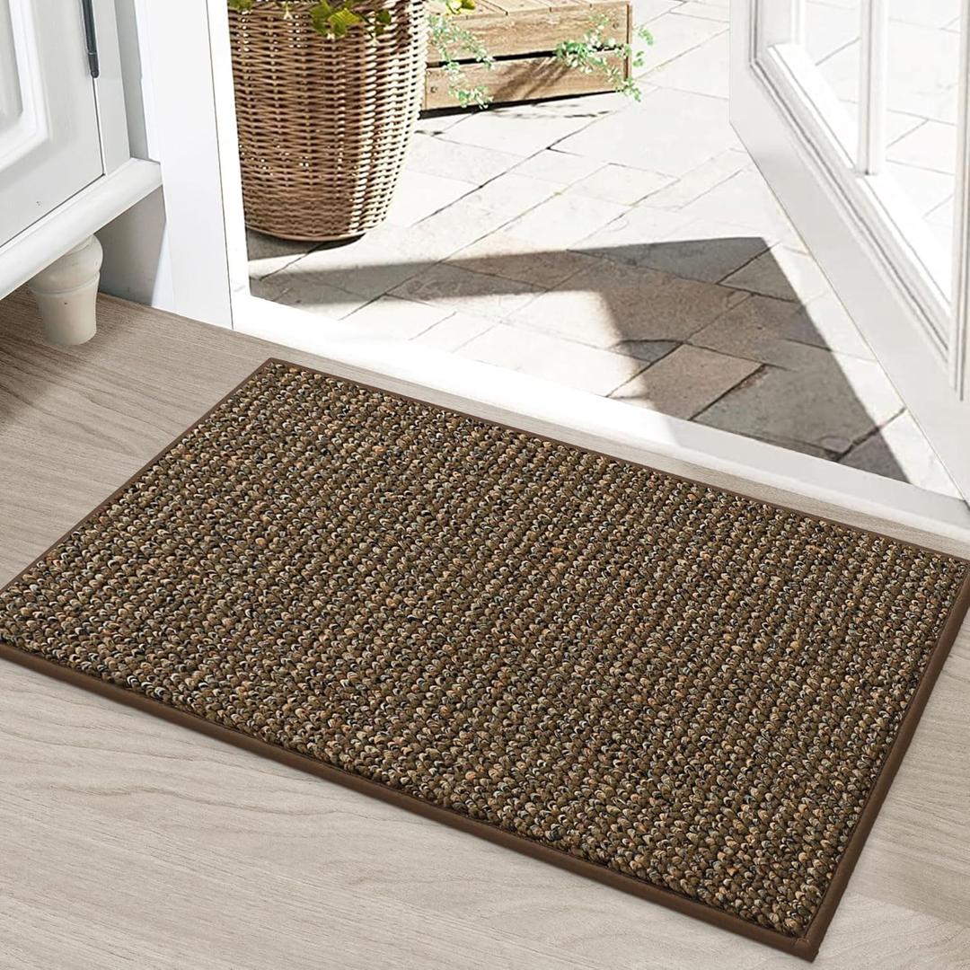 BEQHAUSE Dirt Trapper Door Mat 20" x 32", Non-Slip Washable Doormats Entrance Mat, Dirt Resistant and Absorbent Welcome Mat, Low Profile Floor Mats for Front Back Door and Entryway, Brown (1'8" x 2'8" (Rectangular))
