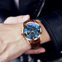OLEVS Men's Casual Leather Watch, Big Face Chronograph Watch for Men, Fashion Easy to Read Dress Watch, Men's Waterproof Luminous Date Analog Watch, Gold/Black/White/Blue Dial