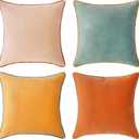 MONDAY MOOSE Decorative Throw Pillow Covers Cushion Cases, Set of 4 Soft Velvet Modern Double-Sided Designs, Mix and Match for Home Decor, Pillow Inserts Not Included (16x16 inch, Orange/Teal)