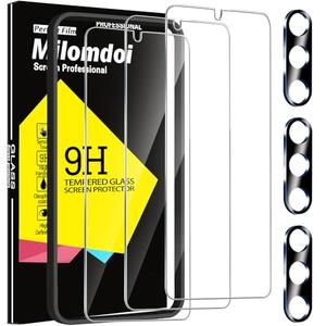 Pack of 2, Milomdoi 3 Pack Screen Protector for Samsung Galaxy A15 5G with 3 Pack Tempered Glass Camera Lens Protector, Ultra 9H Accessories, Case Friendly, Mounting Frame, 2.5D Curved for Galaxy A15 5G
