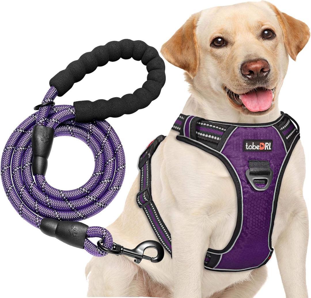 No Pull Dog Harness Adjustable Reflective Oxford Easy Control  Dog Harness with A Free Heavy Duty 5ft Dog Leash Medium