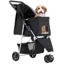 3 Wheel Pet Stroller for Dogs and Cats, Foldable, Lightweight and Durable, Ideal for Small to Medium Pets, Includes Storage Basket and Cup Holders