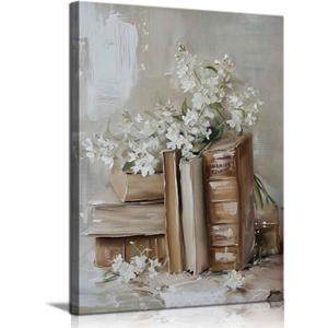 ZYGARTEQ Vintage Flower Books Canvas Wall Art Spring Floral Prints Light Academia Aesthetic Wall Decor Pictures Antique Cottagecore Artwork for Bedroom Living Room Gallery Decoration 12x16in (16L" x 12W")