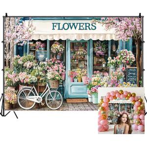 7x5ft Flowers Shop Backdrop Spring Pink Floral Wall Photography Background Hello Spring Decorations Banner for Tea Party Cake Table Birthday Baby Shower Photo Props
