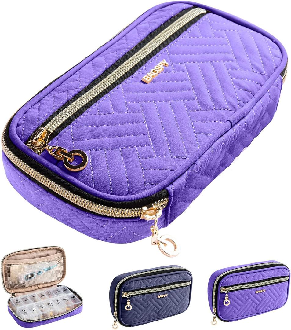 BAGSFY Pill Organizer Case 2 Times a Day- Weekly Medicine Organizer Travel Pill Box with Removable 7 Day Medicine Case Container for Fish Oil, Vitamin, Supplement (Purple)