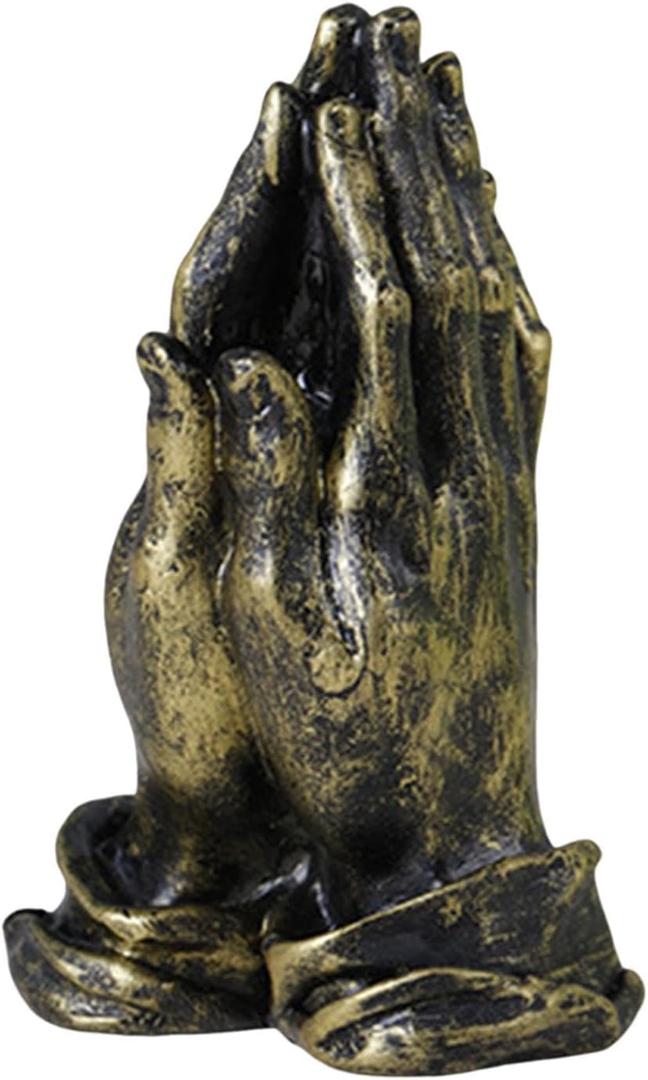 Praying Hands Figurine Hand Gesture Statue Resin Hands Desktop Ornament Modern Art Gesture Sculpture for Home Office Living Room Table Decoration - Golden