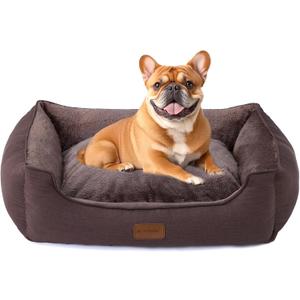 Makigued Rectangle Dog Bed for Medium Size Dog with Removable Washable Cover Pet Bed with Bolster Sides Non-Slip Bottom Pet Sofa Waterproof Lining Durable Pet Cuddler, Dark Brown 29x 23x 7.1 in