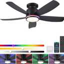 Ceiling Fans with RGB Lights and Remote/APP Control, 41" Low Profile Ceiling Fan with Dimmable White Lights+RGB Ring Lights, 5 Reversible Curved Blades 3 CCT 6 Speeds for Bedroom Living Room, Black