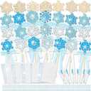 Juexica 78 Pcs Princess Snowflake Fairy Wand Kit Includes 48 Make Your Own Craft 6 Styles Unfinished Wooden Snow Wand and 12 Gem Stickers 4 Rolls Ribbon 12 Pcs Pen for Girls DIY Magical Craft