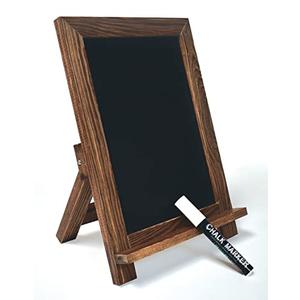 Better Office Products Framed Tabletop Chalkboard Sign, 9.5" x 14", Rustic Wood Frame, Small Magnetic Chalkboard, Built-in Ledge and Folding Stand, One White Chalk Marker Included,(Rustic Brown)