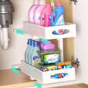 Under Sink Organizer, 1 Pack 2 Tier Metal Slide Out Pull Out Cabinet Organizer Shelf, Height Adjustable Organization and Storage Series, Bathroom/Desktop/Cabinet/Kitchen organization, White