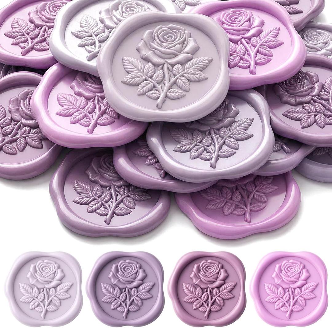 60 Pcs Wax Seal Stickers Rose Envelope Seals Wedding Botanical Wax Stickers for Wedding Engagement Party Favor Invitations Scrapbooking Gift Wrap(Purple Series,Rose)