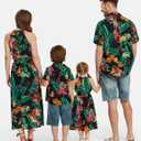 PATPAT Family Hawaiian Matching Outfits Mommy and Me Outfits Caribbean Vacation Summer Tropical Halter Sundresses and Shirts (3-6 Months, Black Floral)
