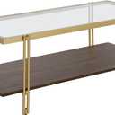 Henn&Hart 45" Wide Rectangular Coffee Table with MDF Shelf in Brass/Walnut, Modern coffee tables for living room, studio apartment essentials