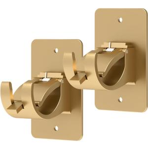 2 Pcs Gold Self Adhesive Curtain Rod Brackets, Universal Plastic & Stainless Steel, Wall Mount, 2 Pcs Gold