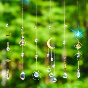 Crystal Suncatchers for Windows Hanging Crystals Sun Catchers Indoor Window Decor (Gold B)