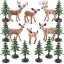 16PCS Deer Figurines Model Trees Kit, Plastic Woodland Animals Toys, Miniature Wild Forest Animal Figures for Christmas Decoration Cake Toppers Party Favors