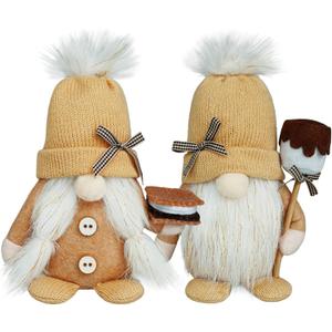 S'More Gnome Decorations for Home & Camping - Soft Knitted Tomte with Marshmallow & Chocolate Cream Pie
