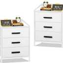 Nightstand 3 Drawer Dresser, 11" D x 15.6" W x 21" H, Set of 2 Side Table with Fabric Drawers, End Table, Small Dresser for Kids Closet, Guest Bedroom (White, Set of 2)