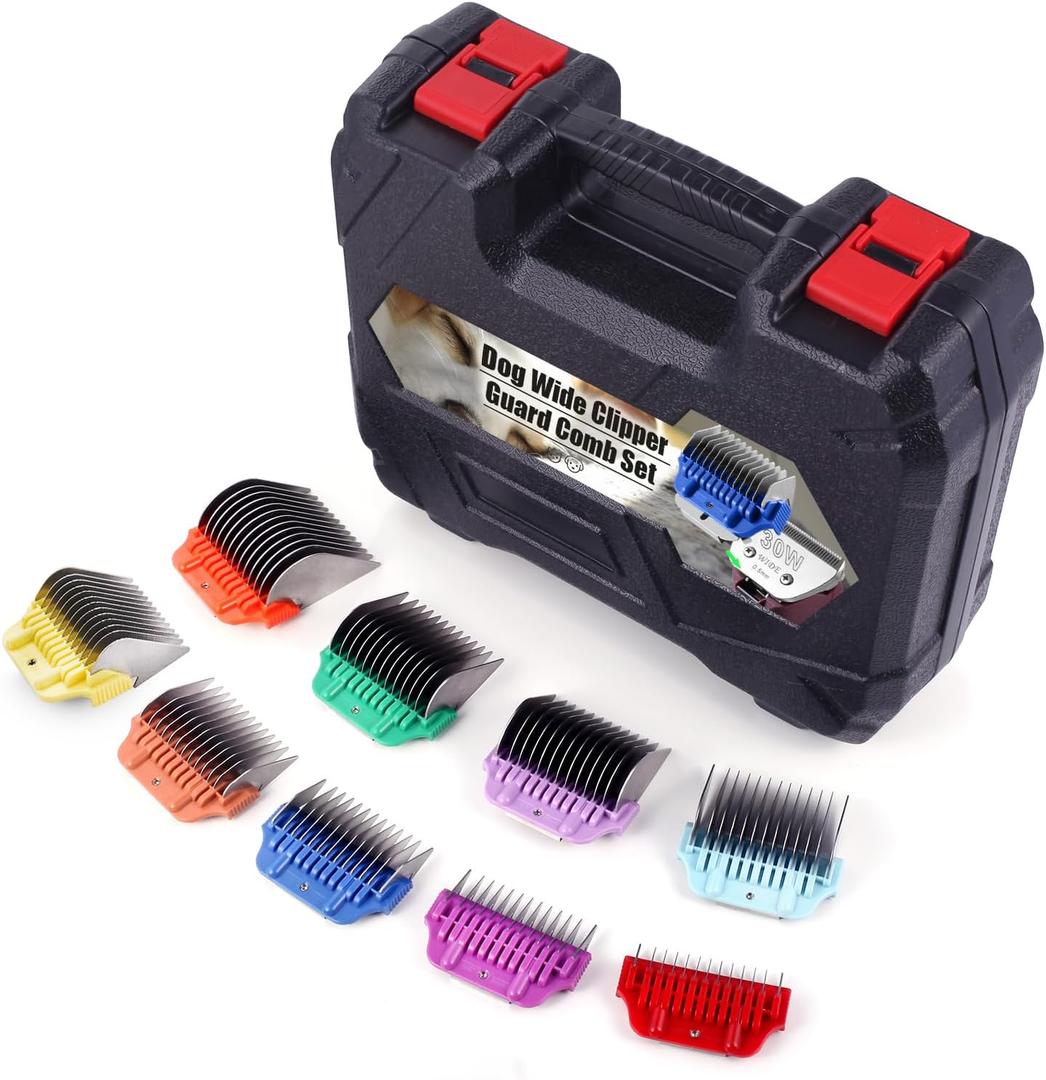 9 Pack Dog Animal Stainless Steel Wide Clipper Attachment Guard Comb Set for A5 Series Clipper | Snap-On/Off Design Combs, Only Fit for 10W/15W/30W Wide Blade