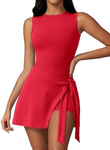 ATTRACO Tennis Dress Golf Outfits for Women Sleeveless Side Slit Active Dress Workout Romper Dresses, Size Small