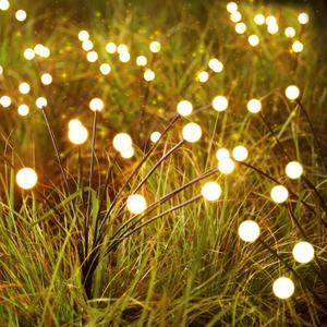 Brightown Solar Garden Lights - 4 Pack 48 LED Firefly Lights with 2 Lighting Mode, Sway by Wind, Waterproof Solar Light for Outdoor Outside Yard, Warm White (Globe)