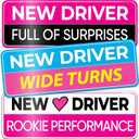 3-Pack New Driver Magnet for Car - Girly Pink Funny Please Be Patient Reflective Magnetic Rookie Bumper Sticker Set - Reusable Strong Fun Safety Attention Signs for Girls - Weather-Resistant (Driver Fem #2)