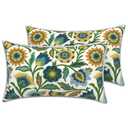 LVTXIII 2 Pack Outdoor Lumbar Pillow Covers 12x20 Inch with Piping, Water-Repellent Back Cushion Covers ONLY for Patio Furniture, Sofa, Garden Bench, Fiesta Floral